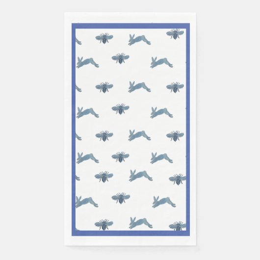 Blauwe witte konijnenbij servet (Voorkant)