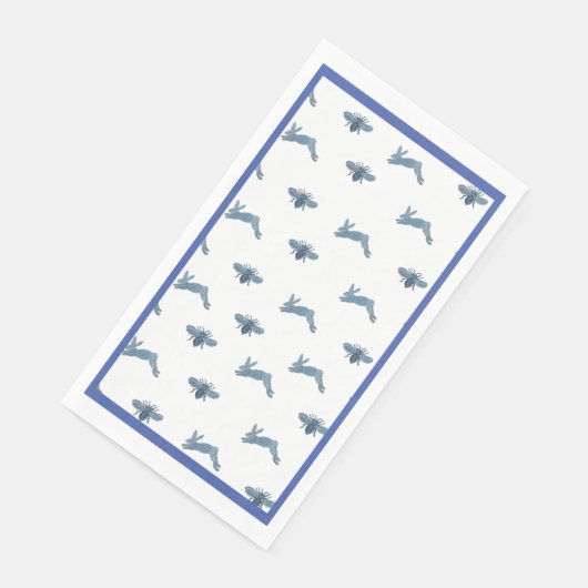 Blauwe witte konijnenbij servet (Hoek)