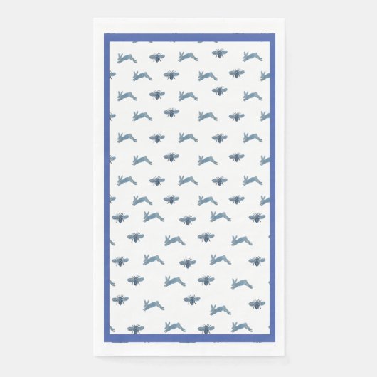 Blauwe witte konijnenbij servet (Voorkant)
