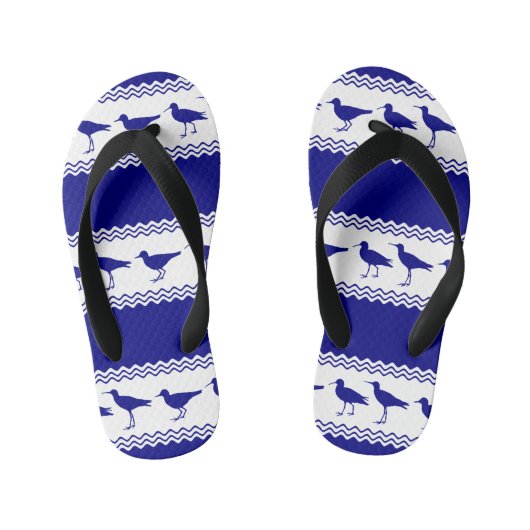 Blauwe witte kuststroop kinder teenslippers (Voetbed)