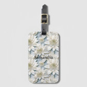 Blauwe witte lotusbloemen bagagelabel (Voorkant (verticaal))