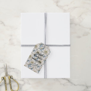Blauwe witte lotusbloemen cadeaulabel