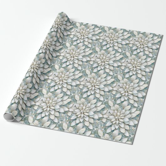Blauwe witte lotusbloemen cadeaupapier (Uitgerold)