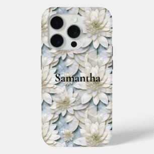Blauwe witte lotusbloemen iPhone 15 pro case