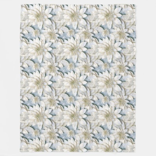 Blauwe witte lotusbloemen fleece deken (Voorkant)