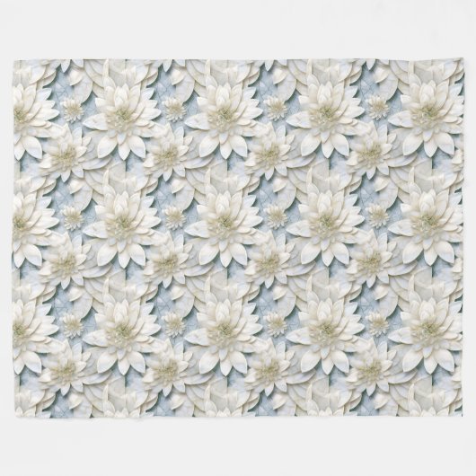 Blauwe witte lotusbloemen fleece deken (Voorkant (Horizontaal))