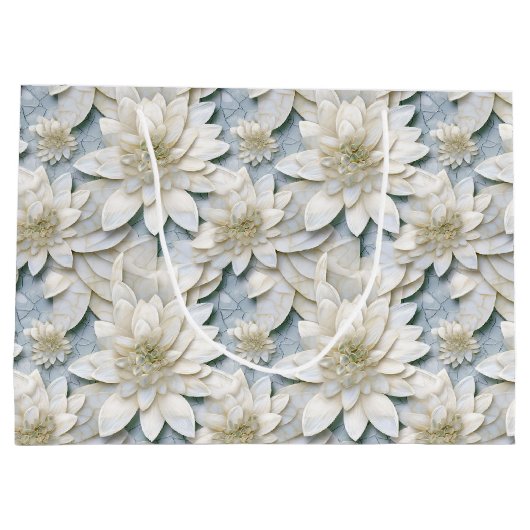 Blauwe witte lotusbloemen groot cadeauzakje (Achterkant)