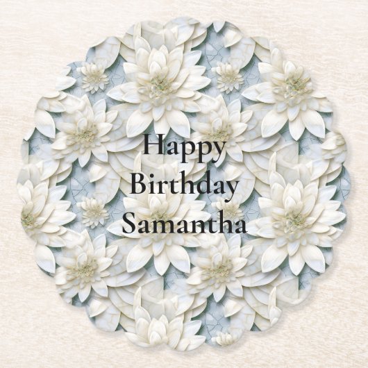 Blauwe witte lotusbloemen kartonnen onderzetters (Voorkant)