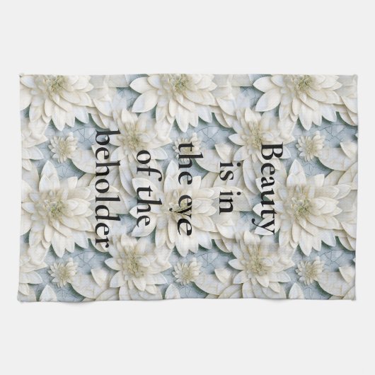 Blauwe witte lotusbloemen theedoek (Horizontaal)