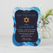 Blauwe witte marmer Mitzvah ster van David Kaart (Staand voorkant)