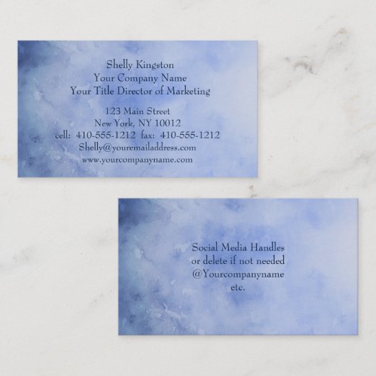 Blauwe witte marmer Waterverf Visitekaartje (Voorkant / Achterkant)