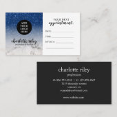 Blauwe witte marmercursief Voeg je Logo toe Visitekaartje (Voorkant / Achterkant)