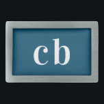 Blauwe witte monogram initiaal elegant modern gesp<br><div class="desc">Een klassieke oceaanblauwe achtergrond en witte tekst. Personaliseer en voeg uw monogram initialen.</div>