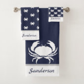 Blauwe witte monogram voor Noordzeekrab Bad Handdoek (Insitu)
