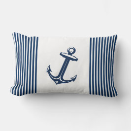 Blauwe witte Nautical Anchor Stripes Kussen