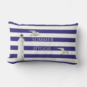 Blauwe witte nautische bijtvuurtorkieuwen buitenkussen