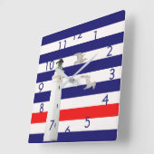 Blauwe witte nautische stripvuurtoren vierkante klok (Hoek)
