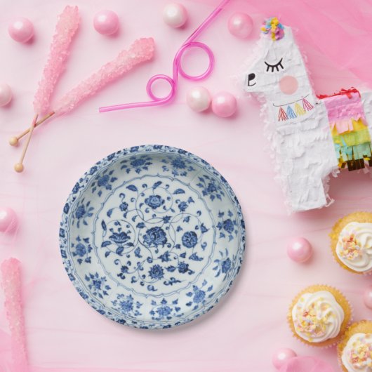Blauwe witte navel porseleinen florale chinoiserie papieren bordje (Feest)