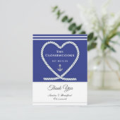 Blauwe witte neuskabel Heart Anchor Wedding Bedankkaart (Staand voorkant)