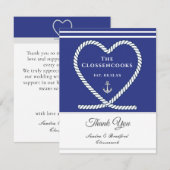 Blauwe witte neuskabel Heart Anchor Wedding Bedankkaart (Voorkant / Achterkant)