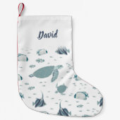 Blauwe Witte Oceaan Thema Schildpadden en Vissen Kleine Kerstsok (Voorkant)