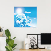Blauwe witte oceaan zee golven aangepaste poster (Thuiskantoor)