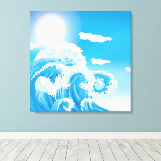 Blauwe witte oceaan zee golven verpakt canvas prin (Insitu (Houten vloer))