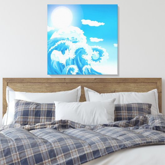 Blauwe witte oceaan zee golven verpakt canvas prin (Insitu (Slaapkamer))