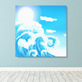 Blauwe witte oceaan zee golven verpakt canvas prin afdruk (Insitu (Houten vloer))