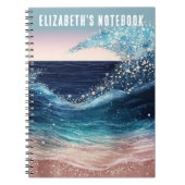 Blauwe Witte Ocean Wave Custom Naam Grappige Spira Notitieboek (Voorkant)