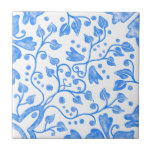 Blauwe witte  originele unieke Waterverf Tegeltje<br><div class="desc">Prachtige,  hoogwaardige originele waterverf  botanische patroonkeramische tegel blauw op een witte achtergrond. Ideaal voor een nieuwe stijl van interieur.</div>