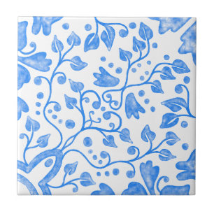 Blauwe witte originele unieke Waterverf Tegeltje