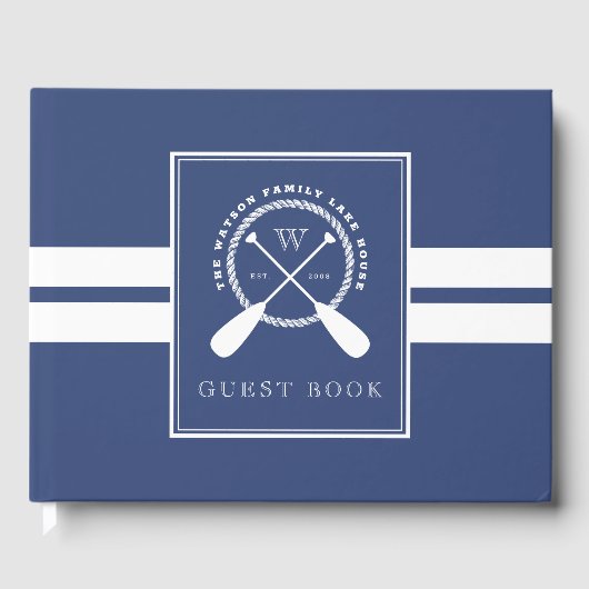 Blauwe witte paddles Lake House Monogram Gastenboek (Voorkant)