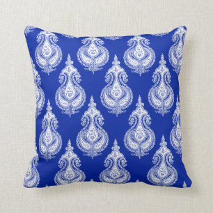 Blauwe witte paisley kussen