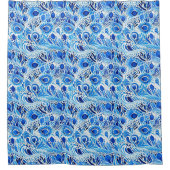 Blauwe witte pauwenveren douchegordijn (Voorkant)