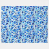 Blauwe witte pauwenveren fleece deken (Voorkant (Horizontaal))