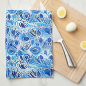 Blauwe witte pauwenveren theedoek (Quarter Fold)