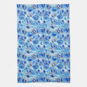 Blauwe witte pauwenveren theedoek (Verticaal)