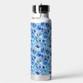 Blauwe witte pauwenveren waterfles (Rechts)