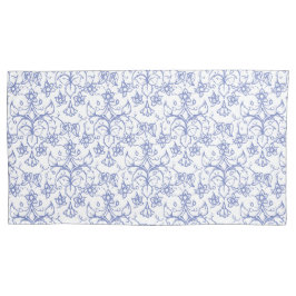 Blauwe witte periwinkles Floral Lace-like Pattern Kussensloop