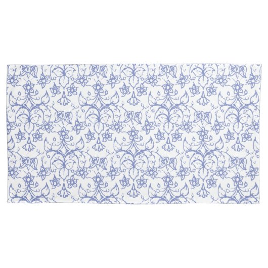 Blauwe witte periwinkles Floral Lace-like Pattern Kussensloop (Voorkant-Links)