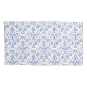 Blauwe witte periwinkles Floral Lace-like Pattern Kussensloop (Achterkant-Rechts)
