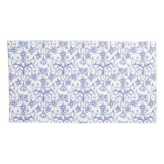 Blauwe witte periwinkles Floral Lace-like Pattern Kussensloop (Achterkant-Rechts)