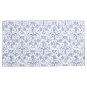 Blauwe witte periwinkles Floral Lace-like Pattern Kussensloop (Voorkant-Rechts)