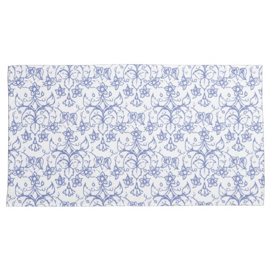 Blauwe witte periwinkles Floral Lace-like Pattern Kussensloop (Voorkant-Rechts)