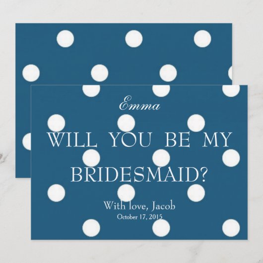Blauwe witte pokadots... ben je mijn Bridesmaid. Kaart (Voorkant / Achterkant)