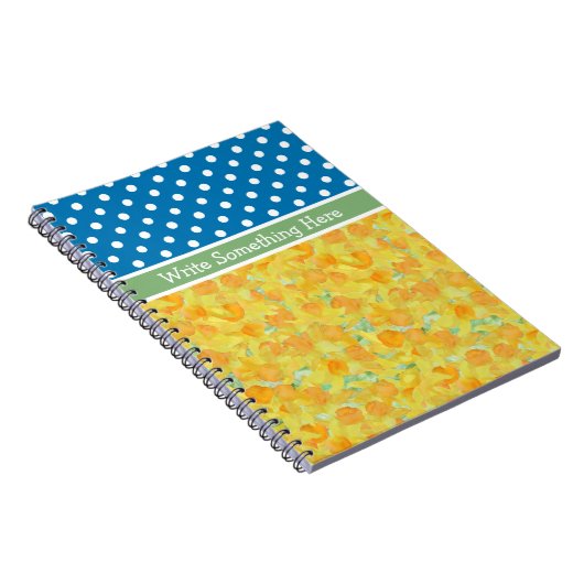 Blauwe, Witte Polka Dots en Daffodils Notitieboek (Rechterzijde)