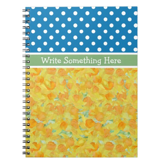 Blauwe, Witte Polka Dots en Daffodils Notitieboek (Voorkant)