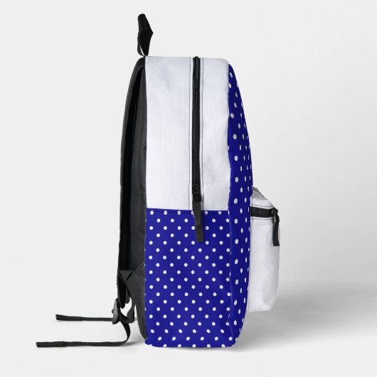 Blauwe witte pooldots bedrukte rugzak (Links)