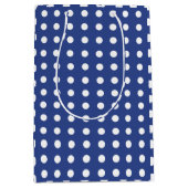 Blauwe witte pooldots medium cadeauzakje (Voorkant)